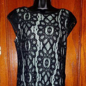 Madison Leigh Black Embroidered Lace Over Mint Cocktail Dress Size 10
